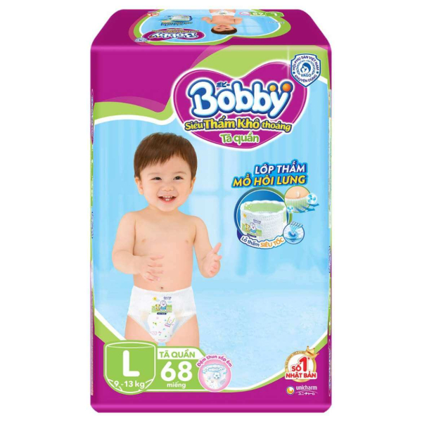 Bỉm - Tã quần Bobby size L - 68 miếng (Cho bé 9 - 13kg)